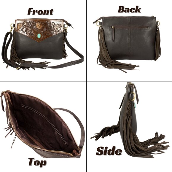 Hand Tooled Bag for Women Western Travel Bag with Free Gift, Bifold Black Wallet - Picture 3 of 8